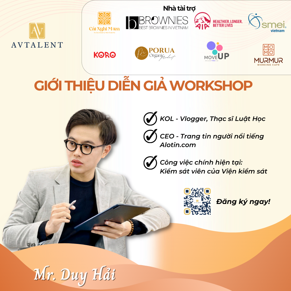 Diễn giả Trần Duy Hải - KOL - Vlogger
Thạc sĩ Luật Học, Kiểm sát viên của Viện Kiểm sát Nhân dân